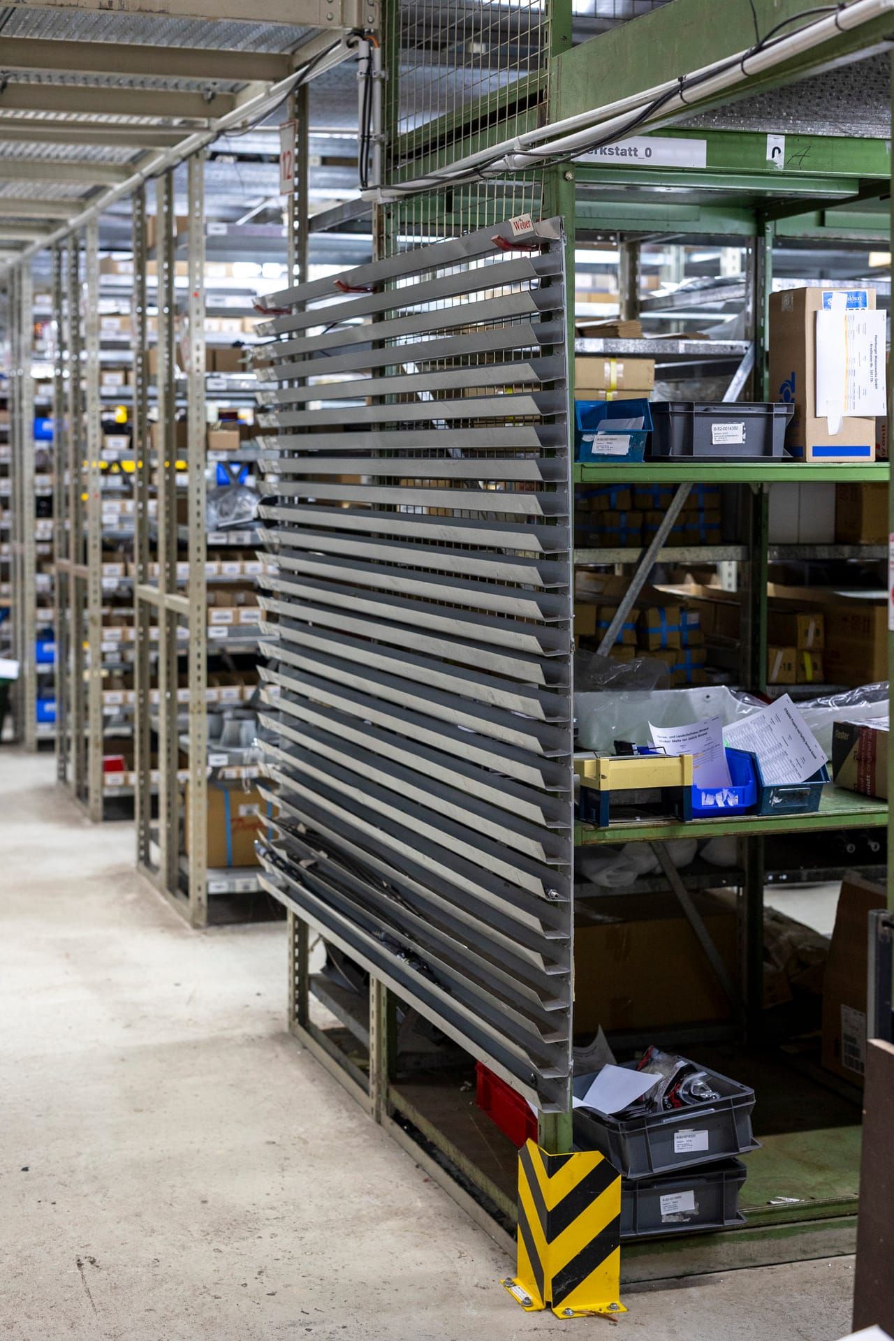 Shelves of small parts in the spare parts store