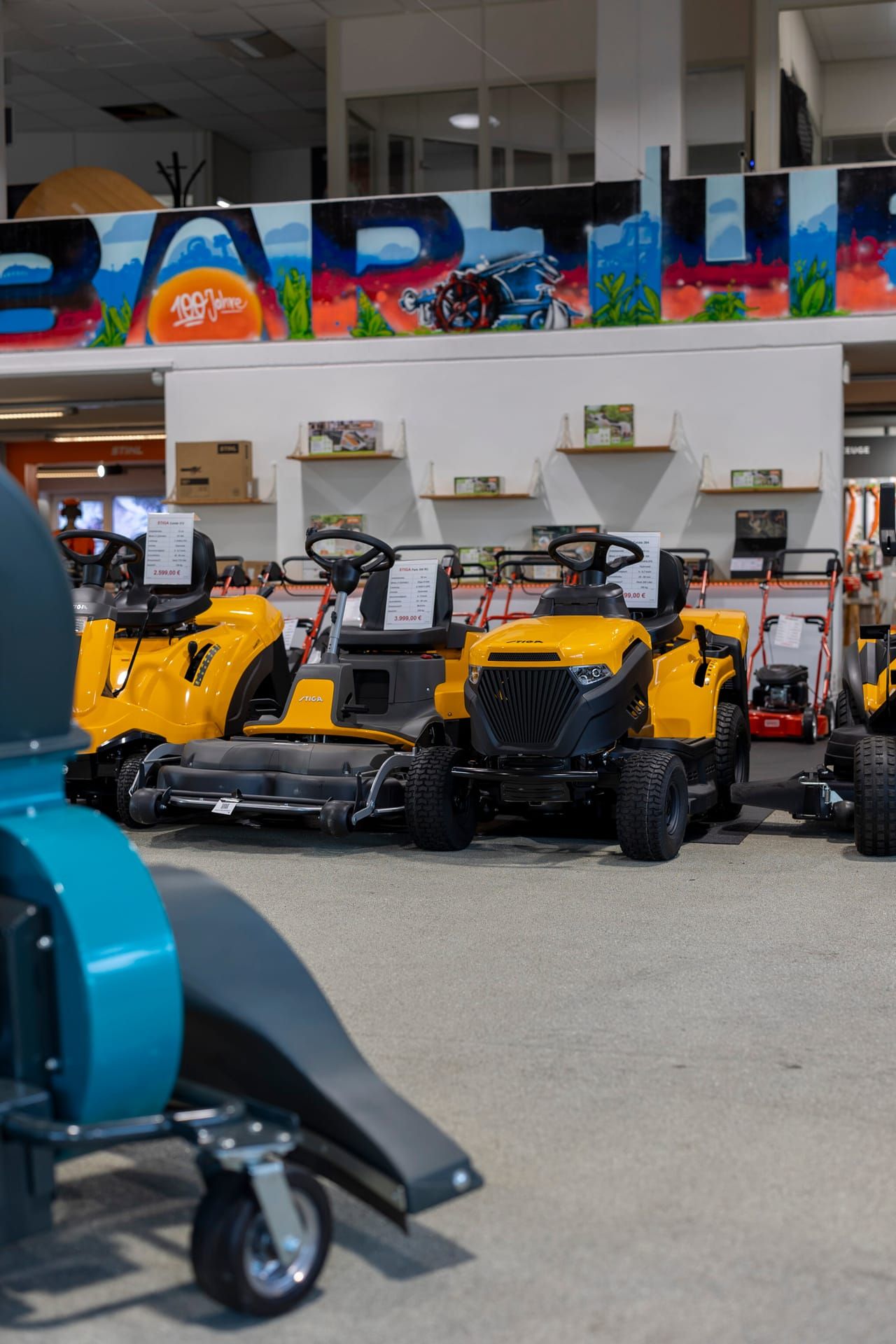 Ride-on mowers in the Barthels Motorgeräte showroom