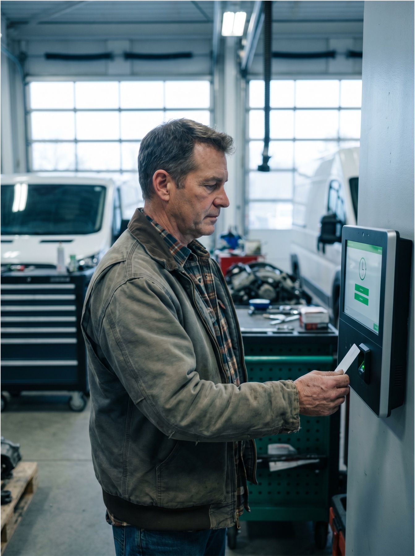 Workshop foreman clocking in at the time terminal
