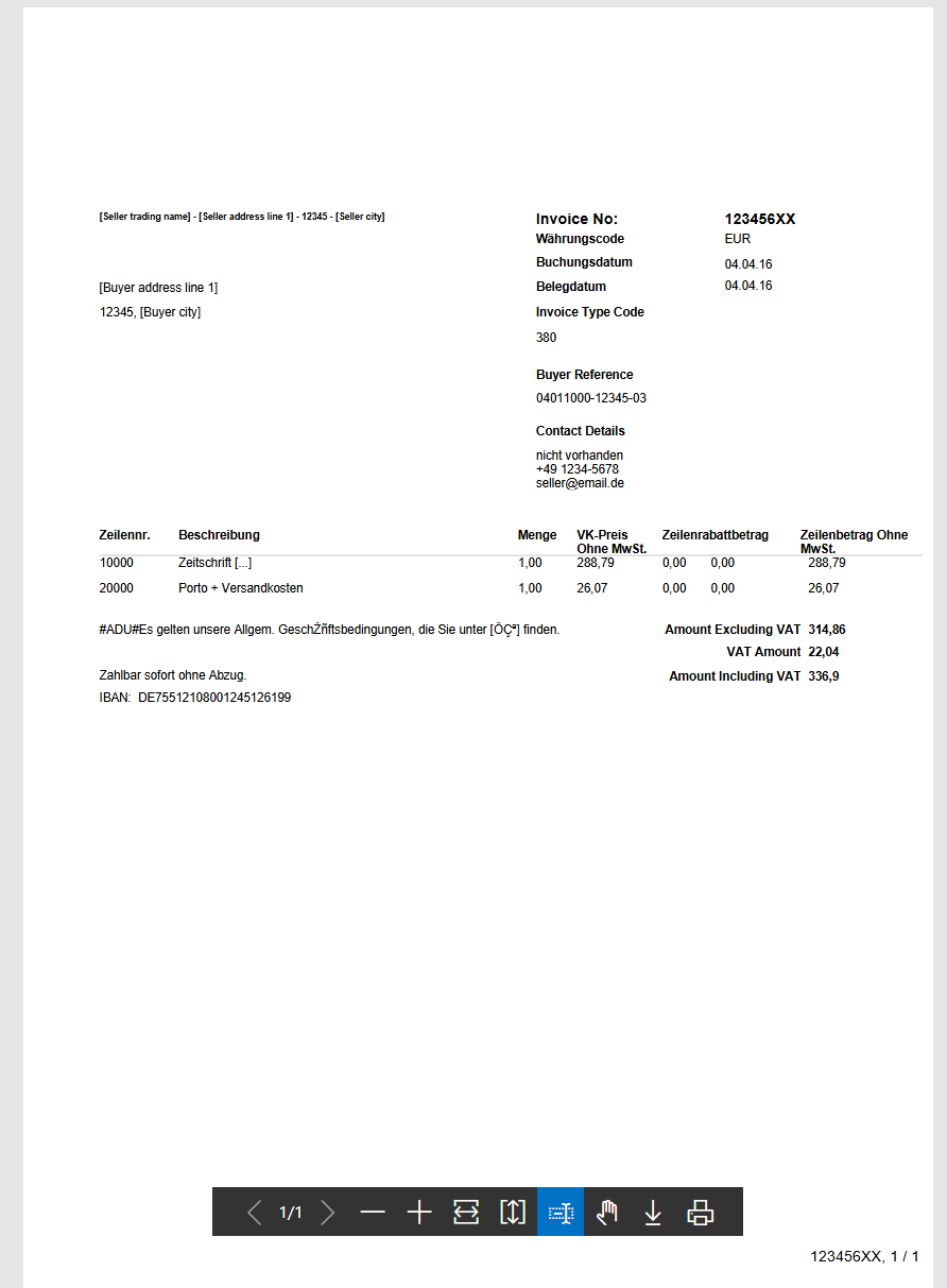And now the preview of the pdf file in Business Central