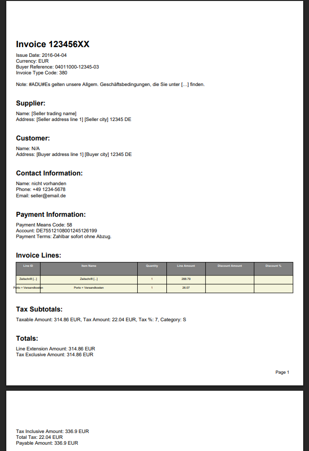 See how a xml invoice could look like