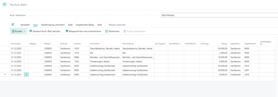 Fibu Buch.-Blatt mit Eröffnungsbuchungen