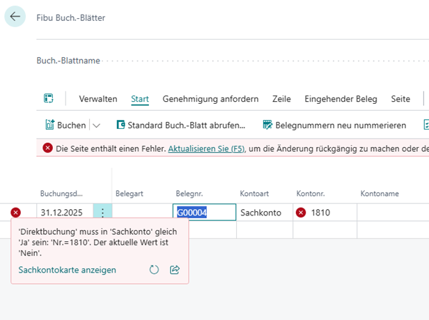 Fehler bei Direktbuchung