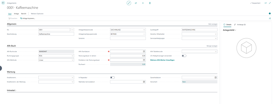 Anlagenkarte Kaffeemaschine