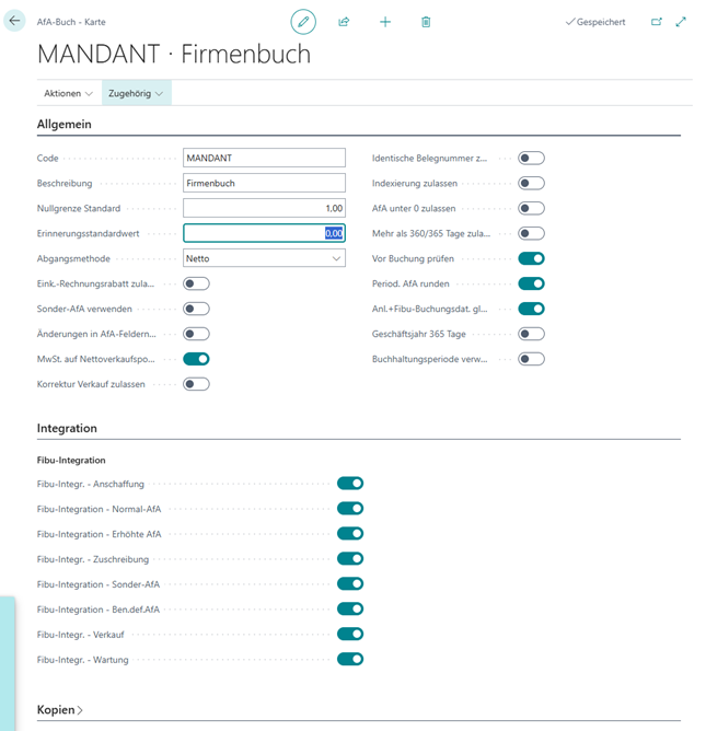 AfA-Buch MANDANT mit Fibu-Integration