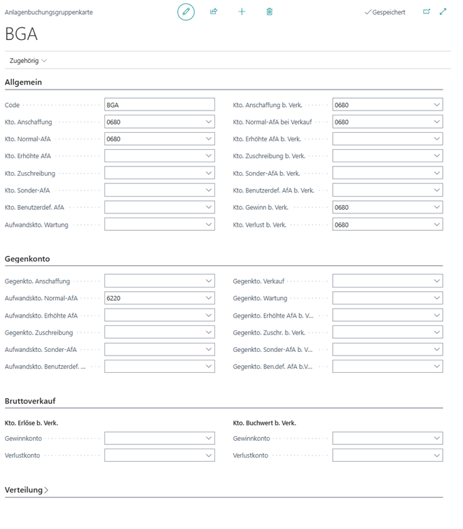 Anlagenbuchungsgruppenkarte BGA