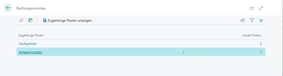 Buchungsvorschau mit Sach- und Anlageposten