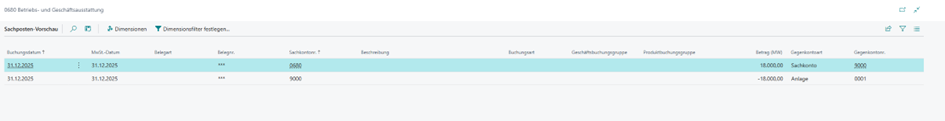 Sachposten am Konto 0680 BGA