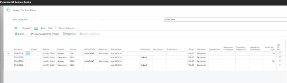 Anlagen Fibu Buch.-Blatt mit mehreren Anlagen
