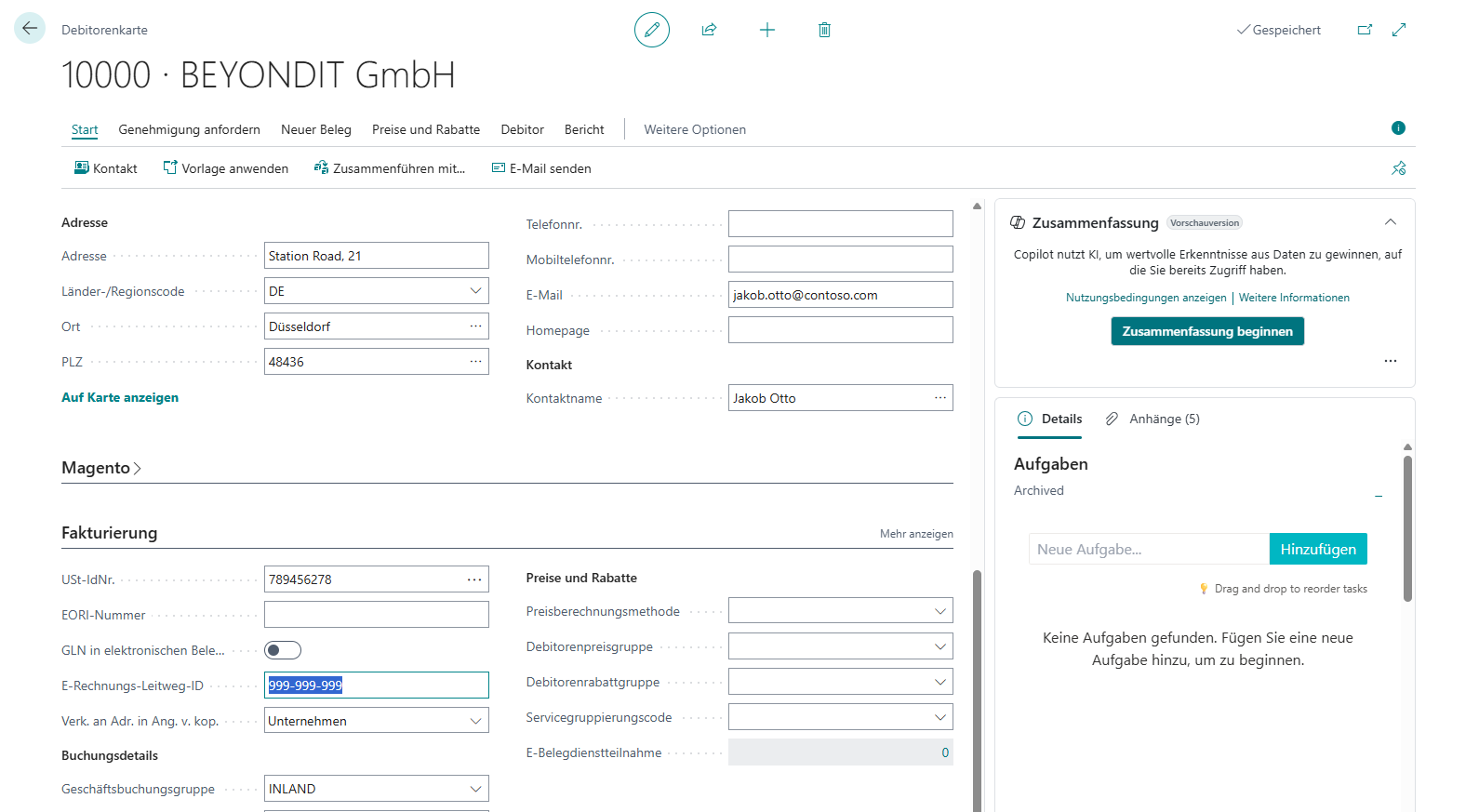 Debitorenkarte mit E-Rechnungs-Leitweg-ID