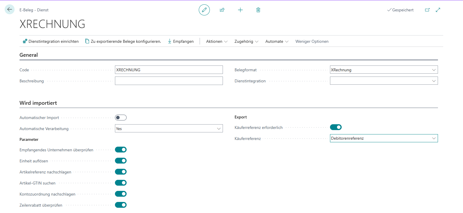 E-Beleg-Dienst mit Käuferreferenz auf Debitorenreferenz