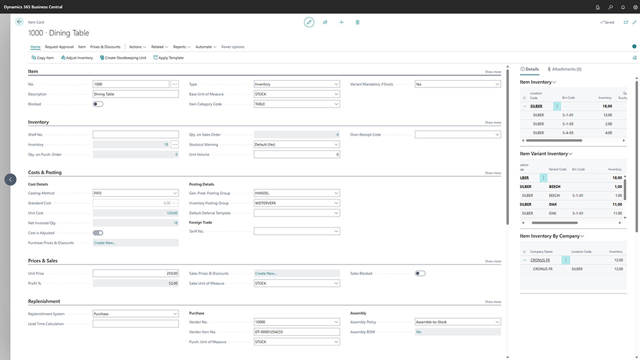 Get quick infos for Item Inventory, Item Variant Inventory and Item Inventory by Company