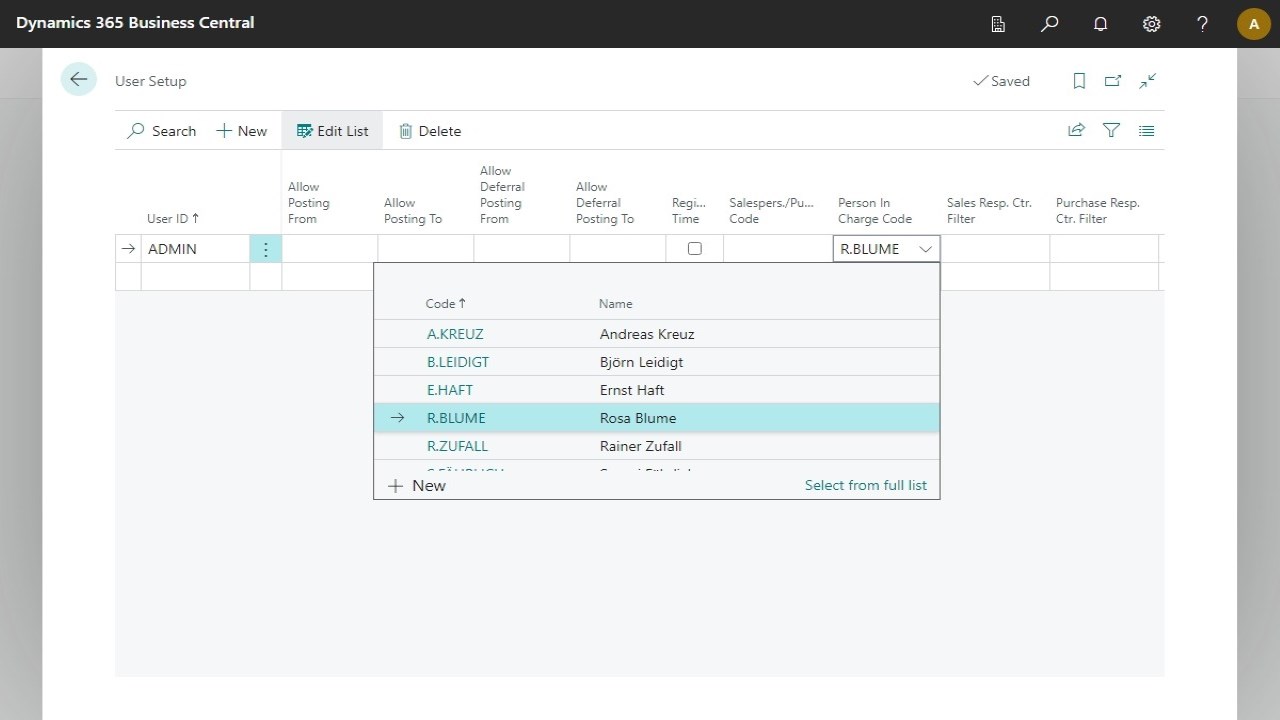 Person in Charge in der Benutzereinrichtung zuweisen