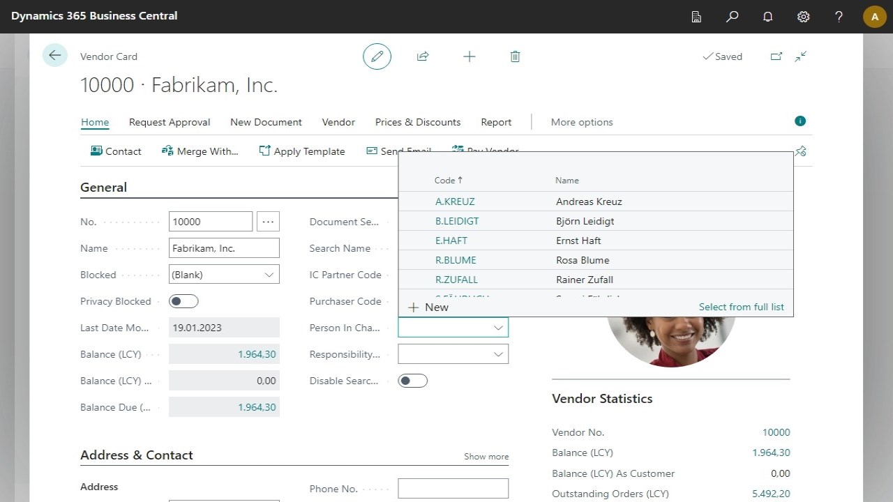 Person in Charge einem Kreditor zuweisen