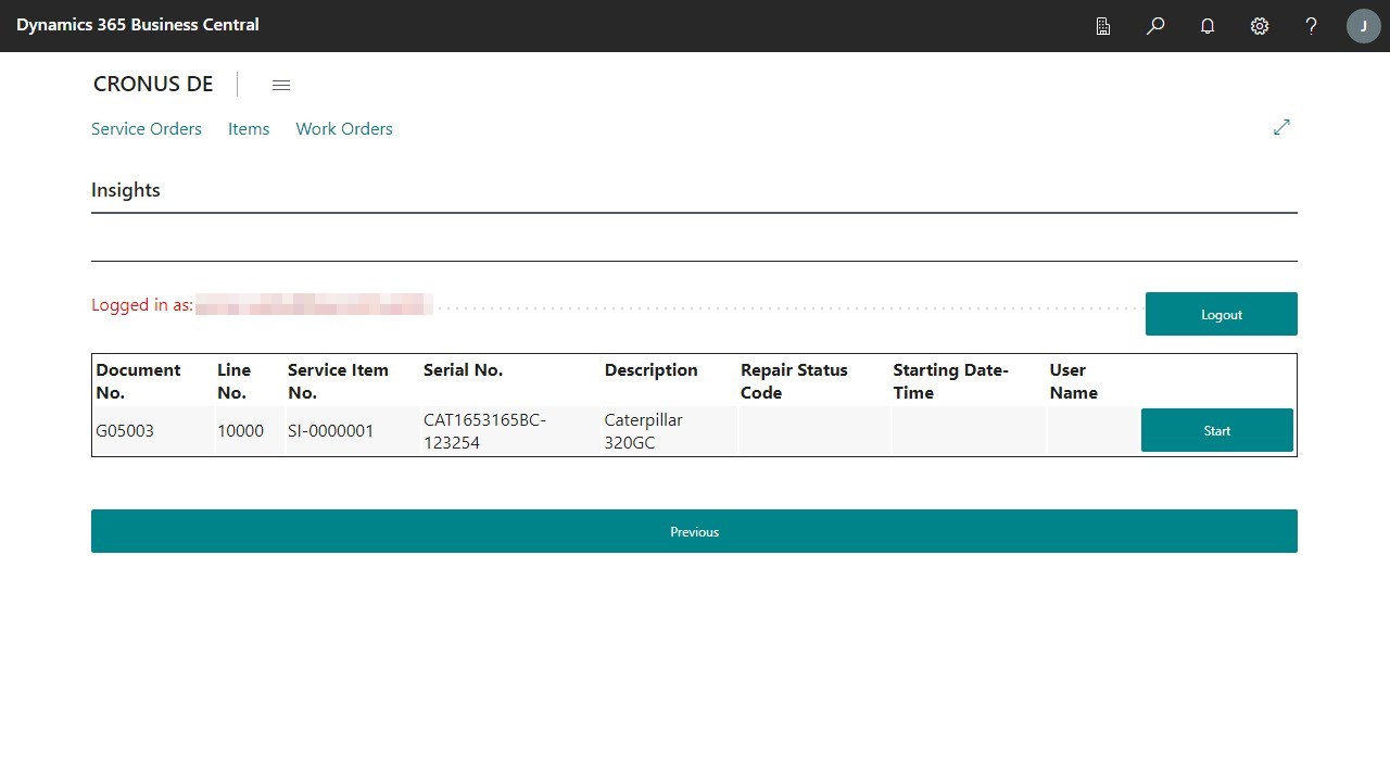 Start Tracking Time for a service document