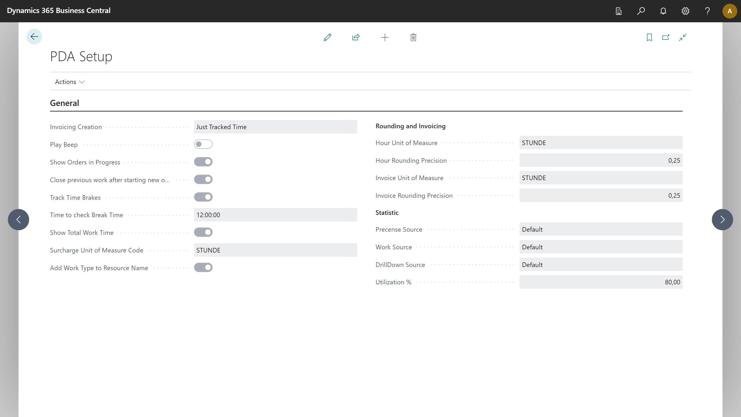 PDA setup: rounding to the quarter hour, break capture, invoicing from tracked time only